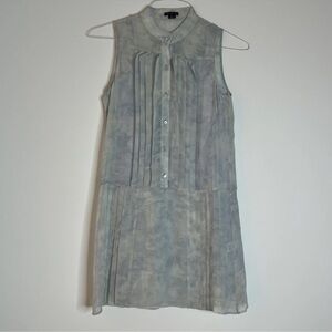 Theory Gray Pleated Mini Sundress with Mandarin Collar